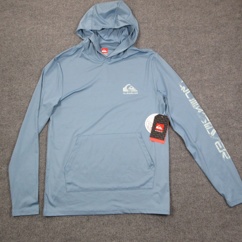 Quiksilver Hoodie Sun Shirt Mens Small Blue Lightweight Surf Beach Quick Dry